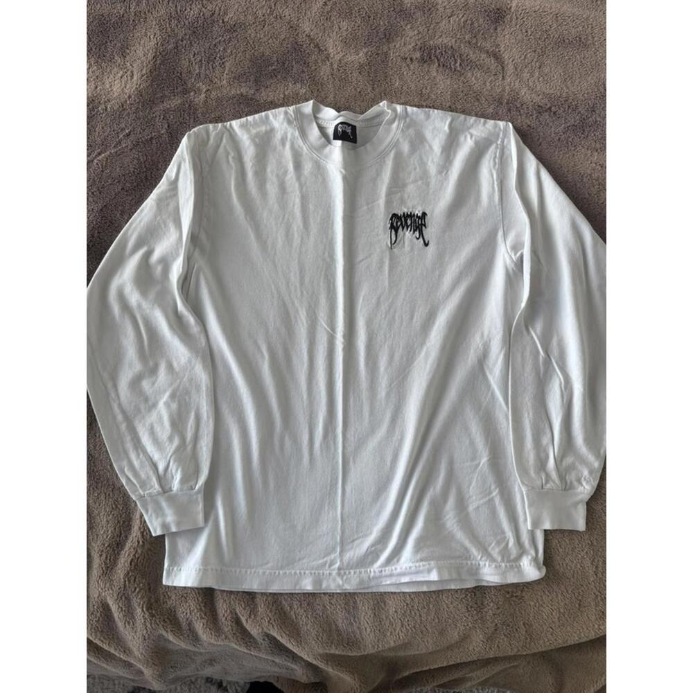 Revenge White Long Sleeve Shirt with Black Logo Embroidery